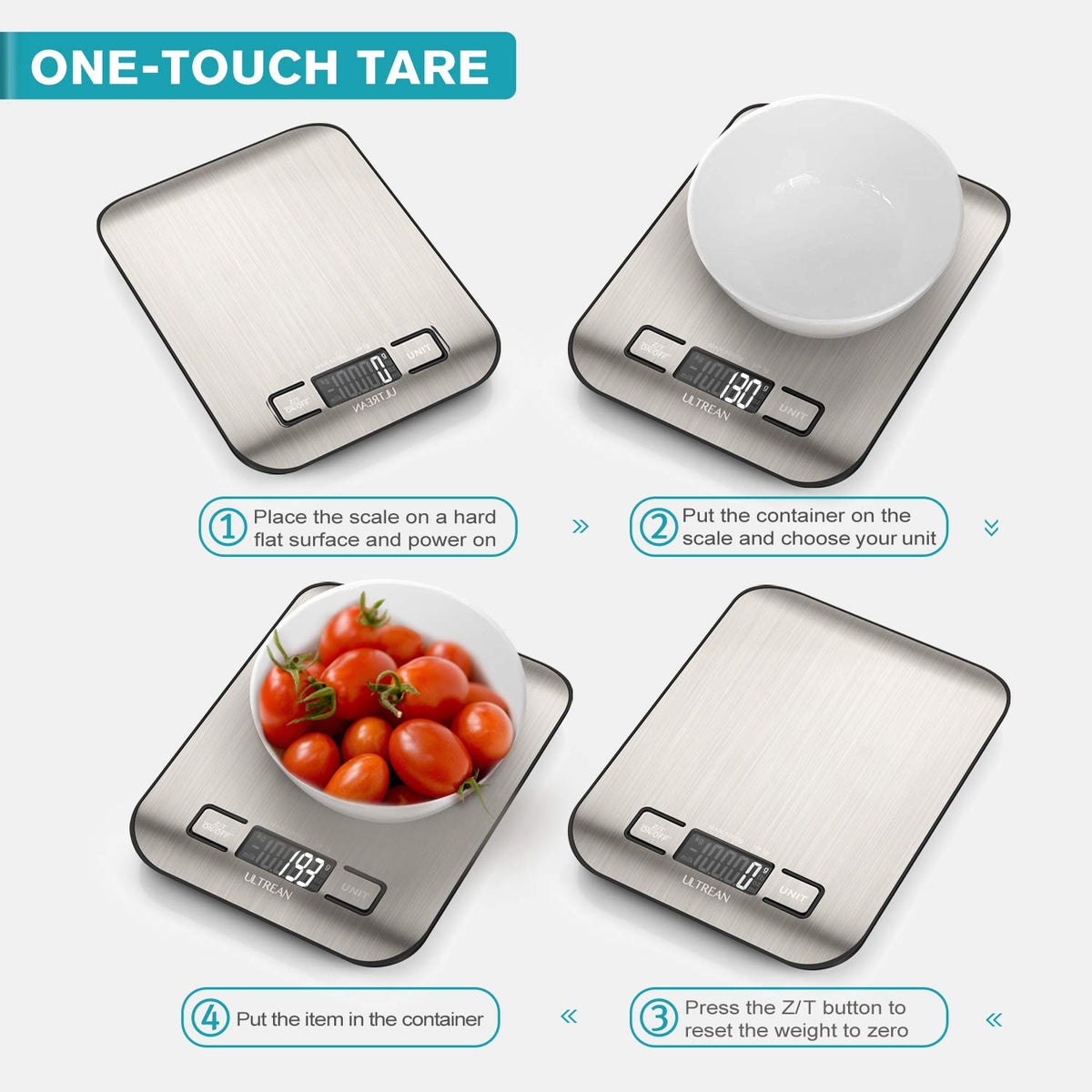 Digital kitchen scale designed to weigh ingredients up to 11 pounds