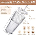 20 oz ribbed glass cup for iced coffee and cold beverages