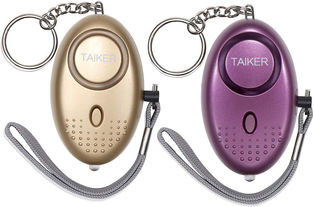 Personal Safety Alarm Keychain with LED Light – 2 Pack, Gold & Purple
