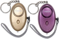 personal safety alarm keychains in gold and purple