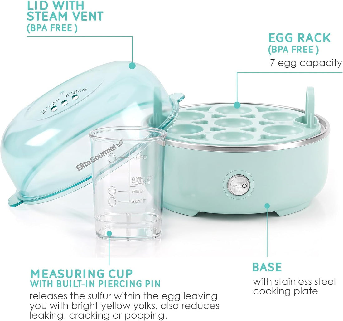 Mint green electric egg cooker with transparent dome lid