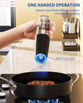 Two-piece automatic salt and pepper grinder set for kitchen seasoning