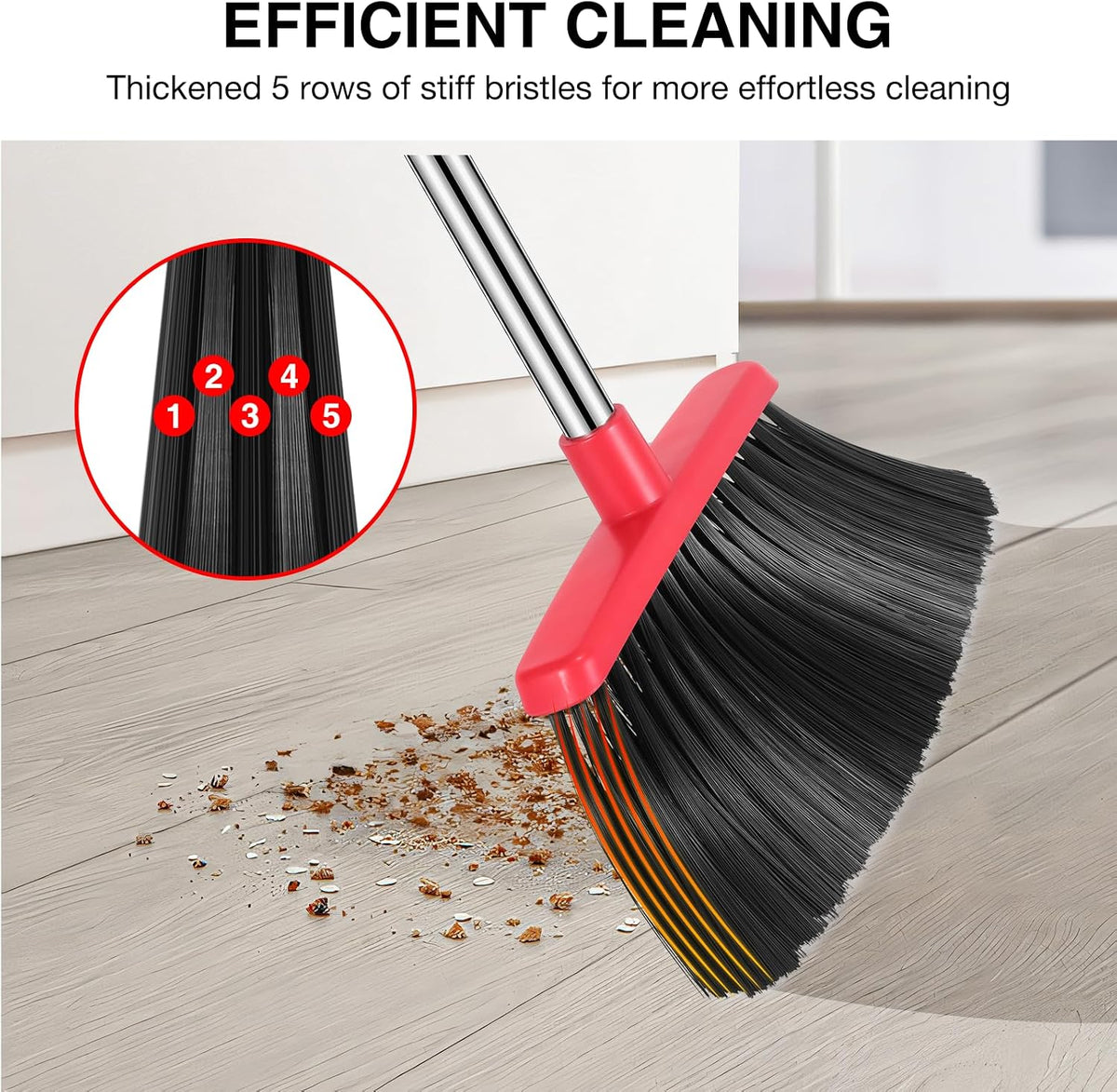 Black and red broom and dustpan set for indoor floor cleaning
