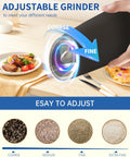 Black salt and pepper mills featuring blue LED lighting