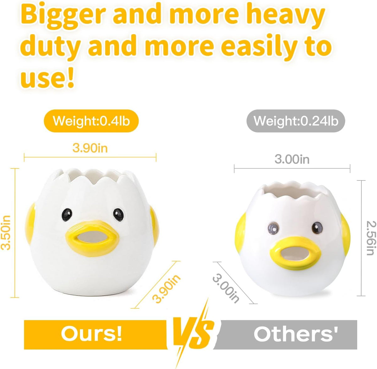 Ceramic egg separator with a beak-shaped spout for draining egg whites