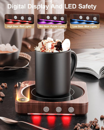 Electric mug warmer featuring a digital temperature display