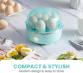Compact mint-green egg cooker for everyday breakfast preparation