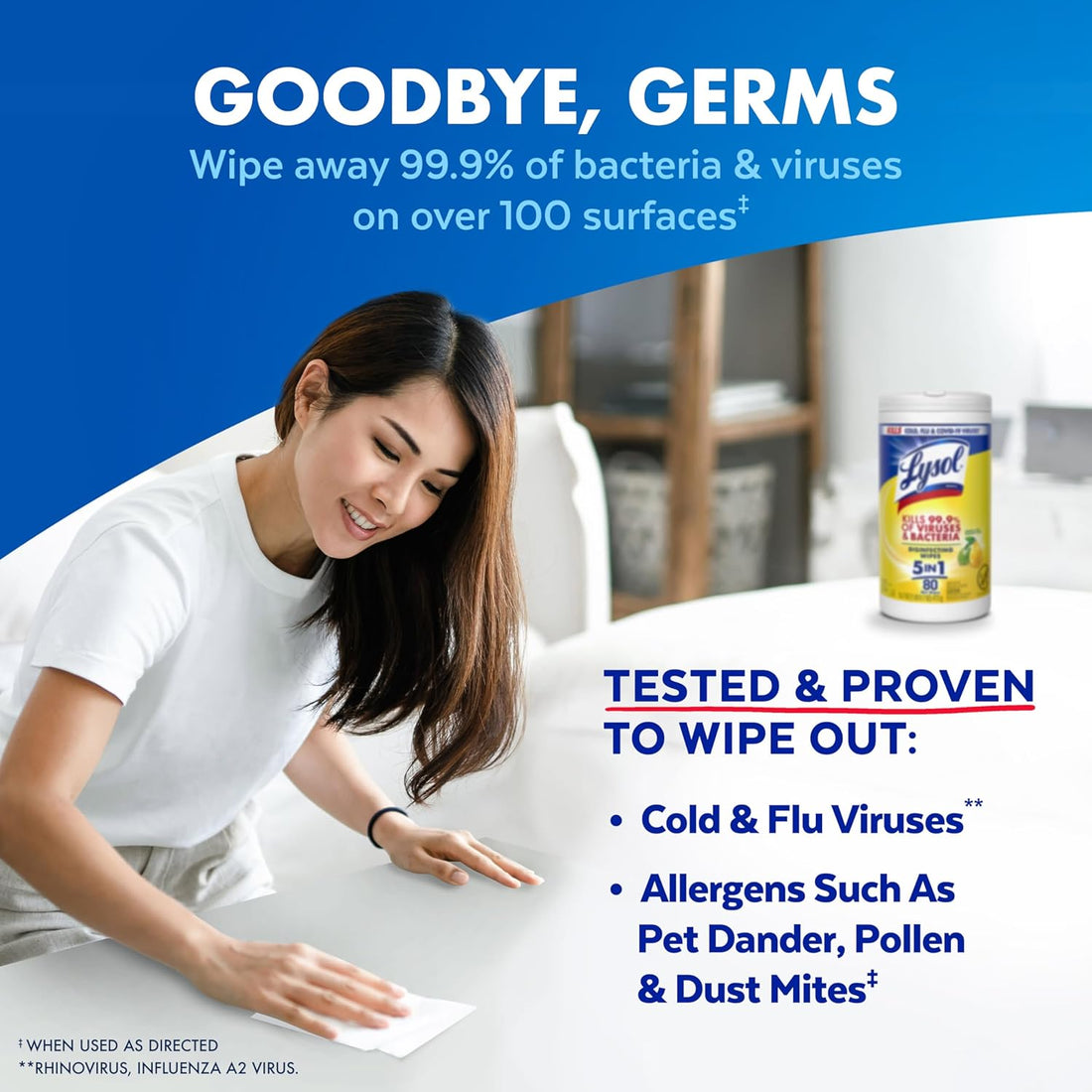 Disinfecting wipes for approved bathroom hard surfaces