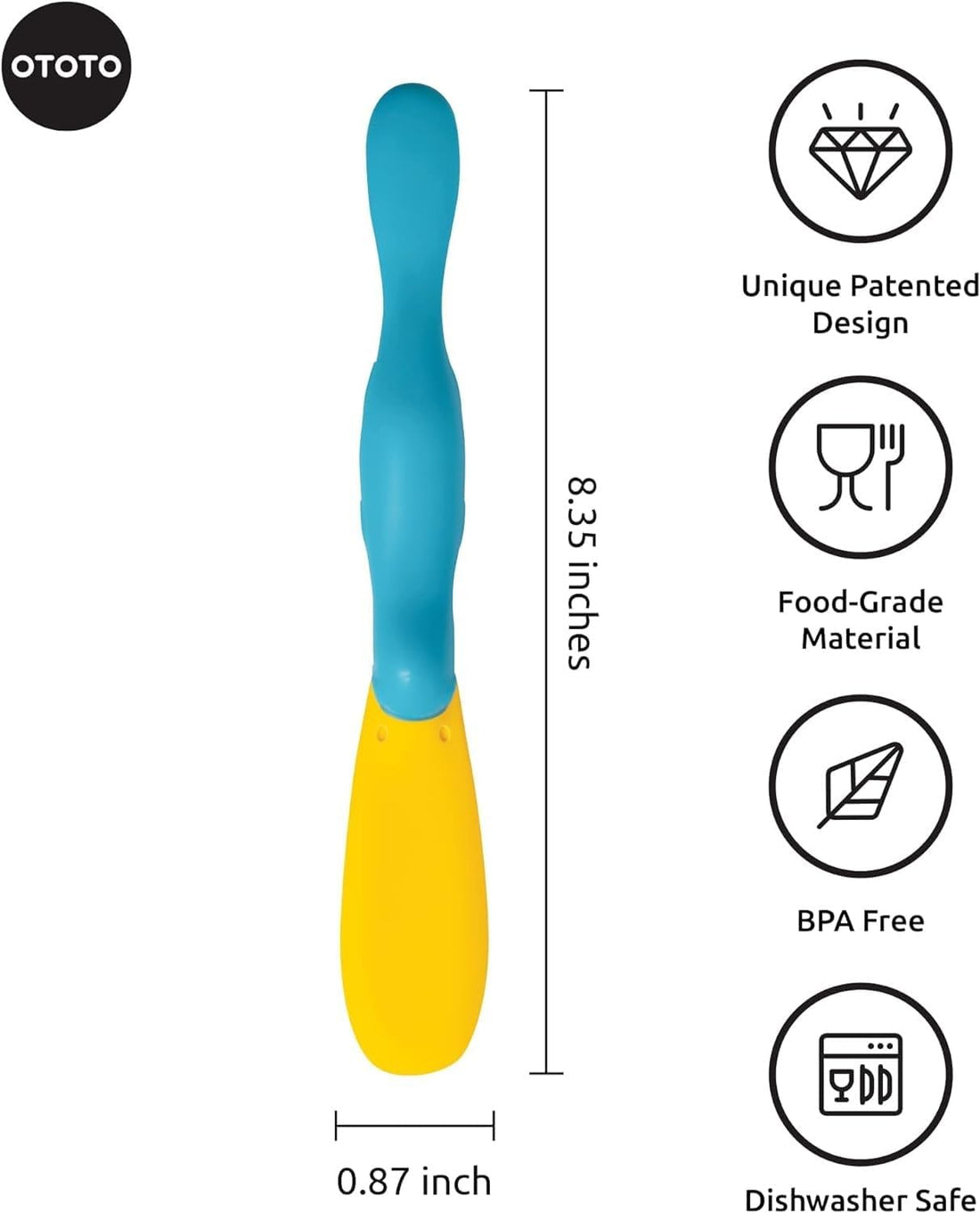 Turquoise and yellow silicone jar scraper spatula with a playful platypus design