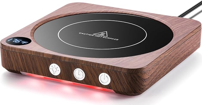 Electric mug warmer featuring a digital temperature display