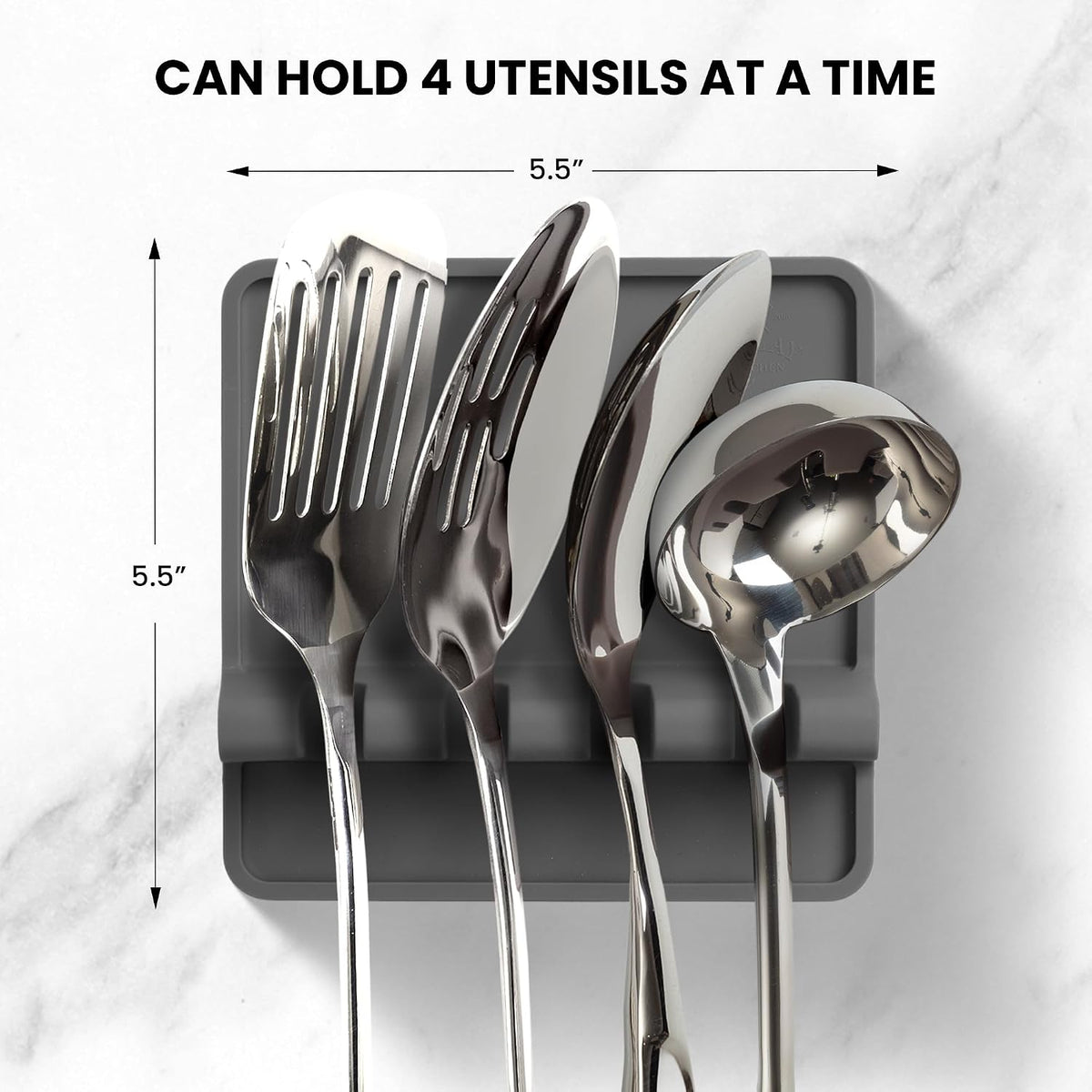 Four-slot kitchen spoon rest for holding multiple cooking utensils