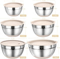Nesting metal mixing bowls with lids for food preparation and storage