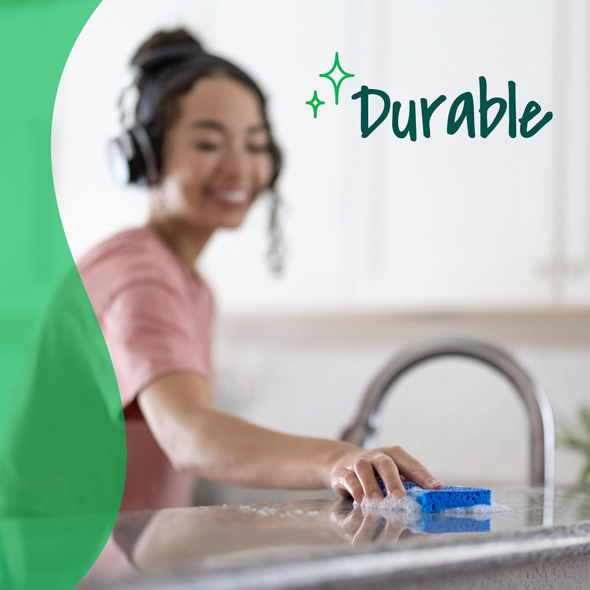 Non-scratch scrub sponge for washing dishes and removing everyday food residue