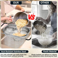Over-the-sink colander draining cooked spaghetti
