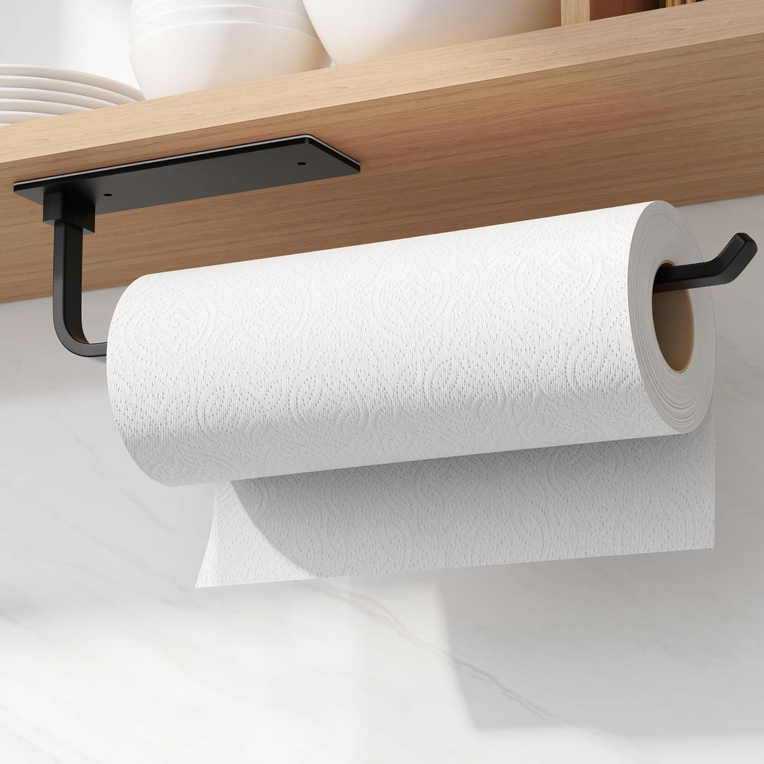 Self-adhesive paper towel holder for convenient kitchen roll storage