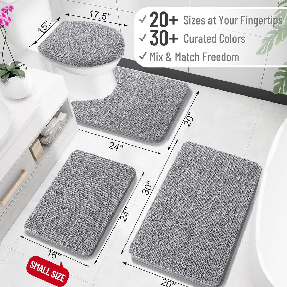 Plush bath mat designed to absorb everyday bathroom moisture