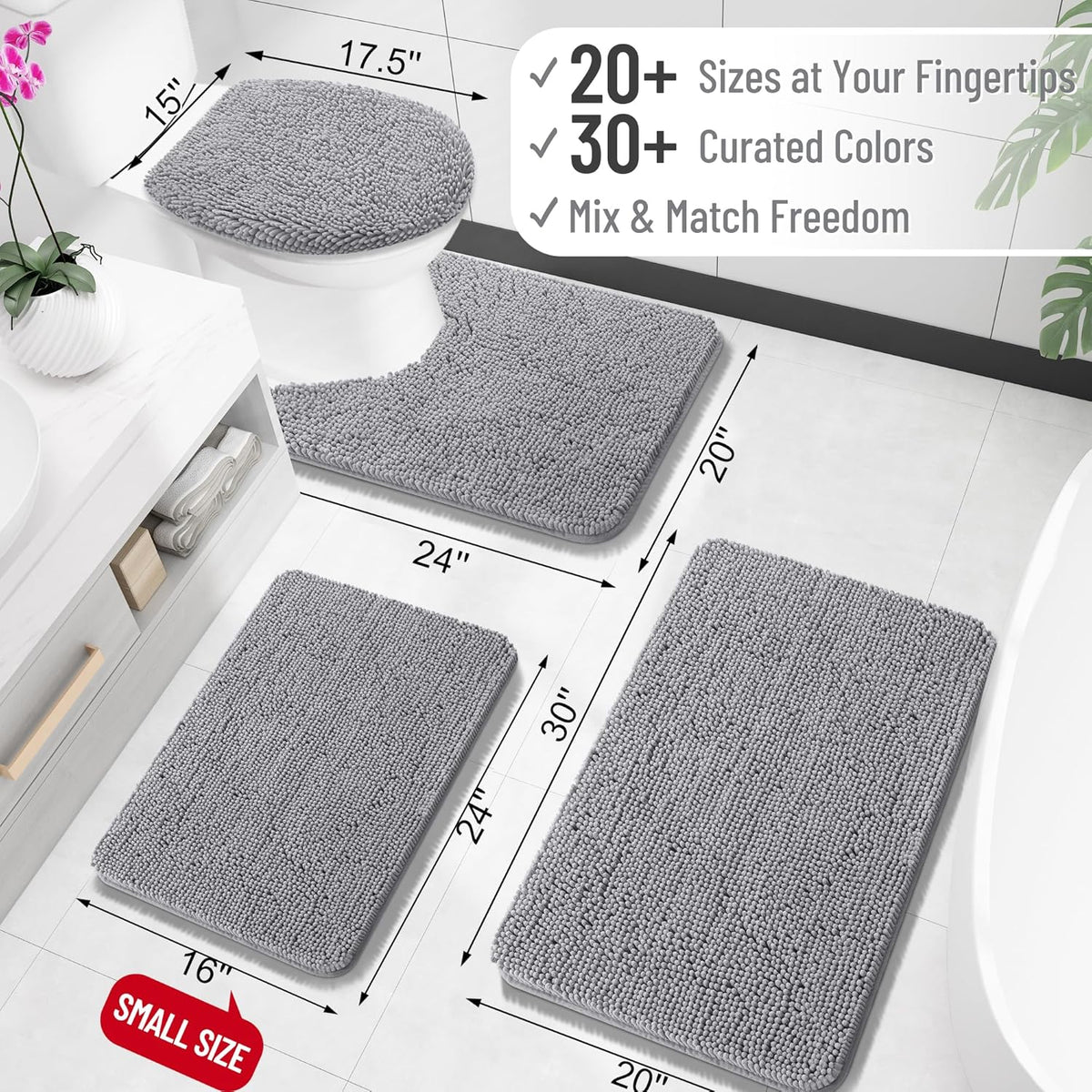 Soft chenille bathroom rug with a plush texture