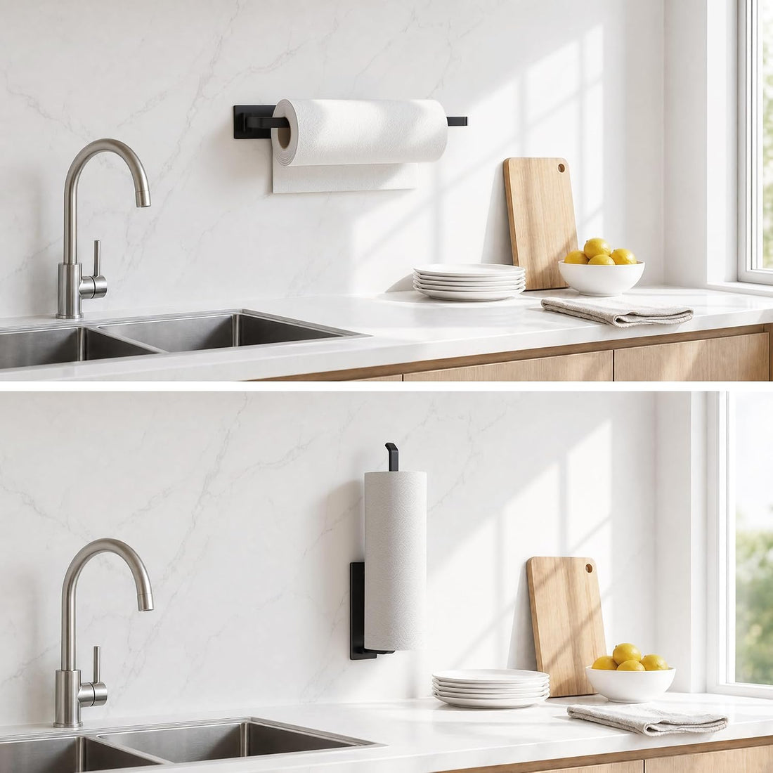 Self-adhesive paper towel holder for convenient kitchen roll storage