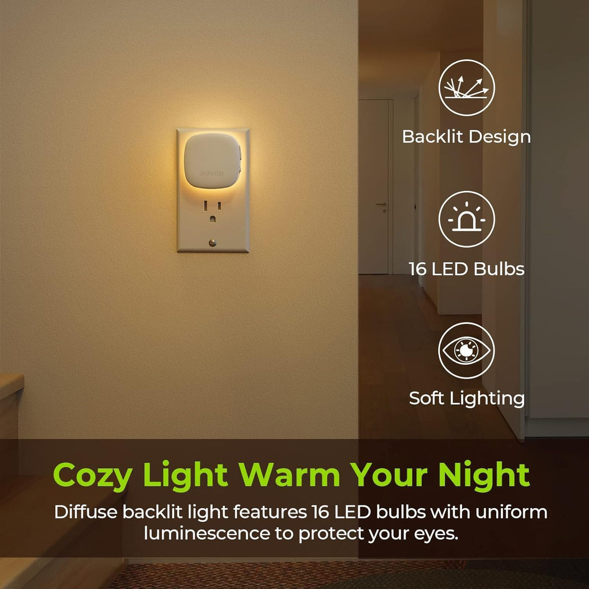 Dimmable LED night light with brightness adjustment controls