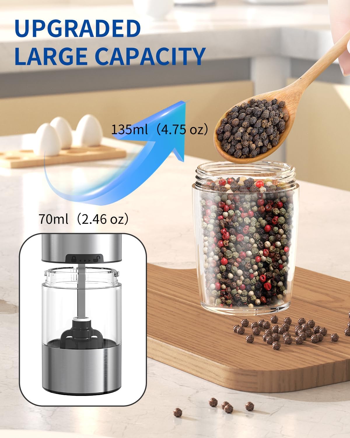 Electric spice grinder with adjustable coarseness settings