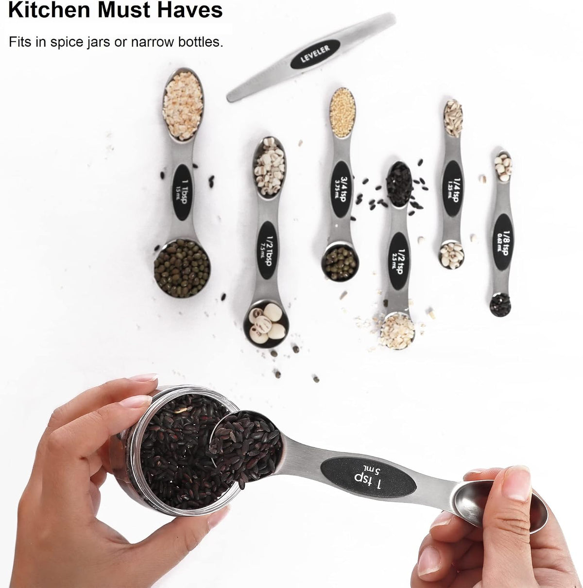 Measuring spoon set showing different teaspoon and tablespoon measurements