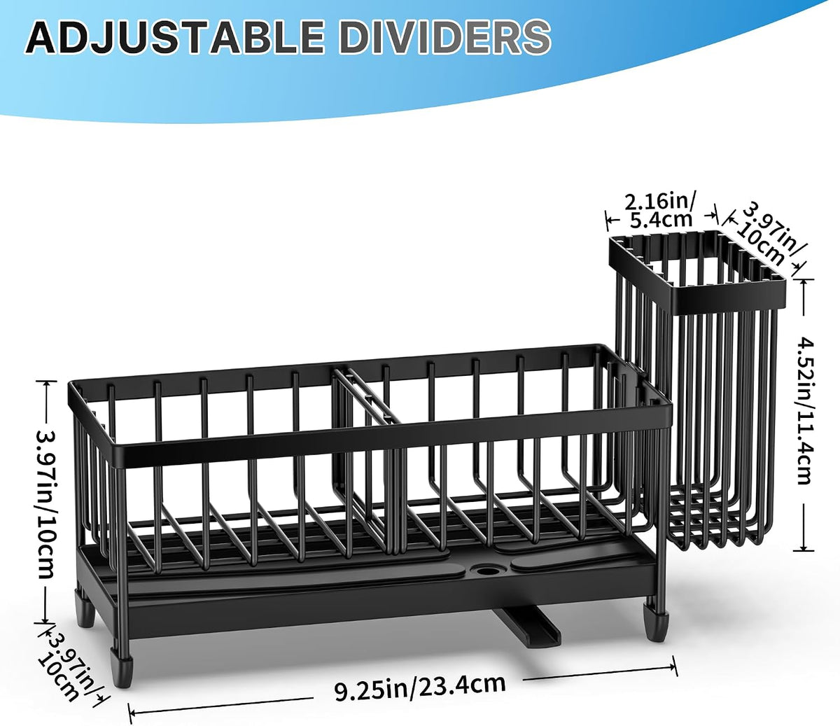 Black stainless steel kitchen sink caddy for organizing dishwashing accessories