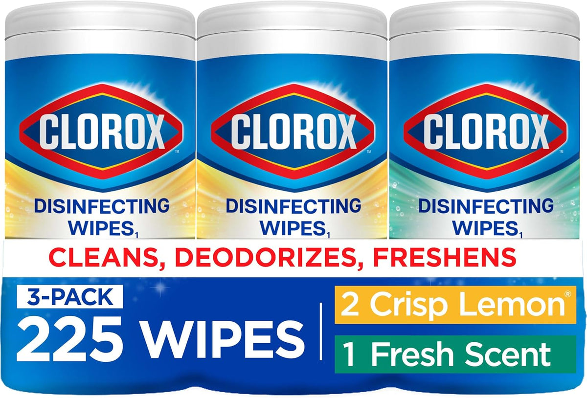 Clorox disinfecting wipes sold in three 75-count canisters