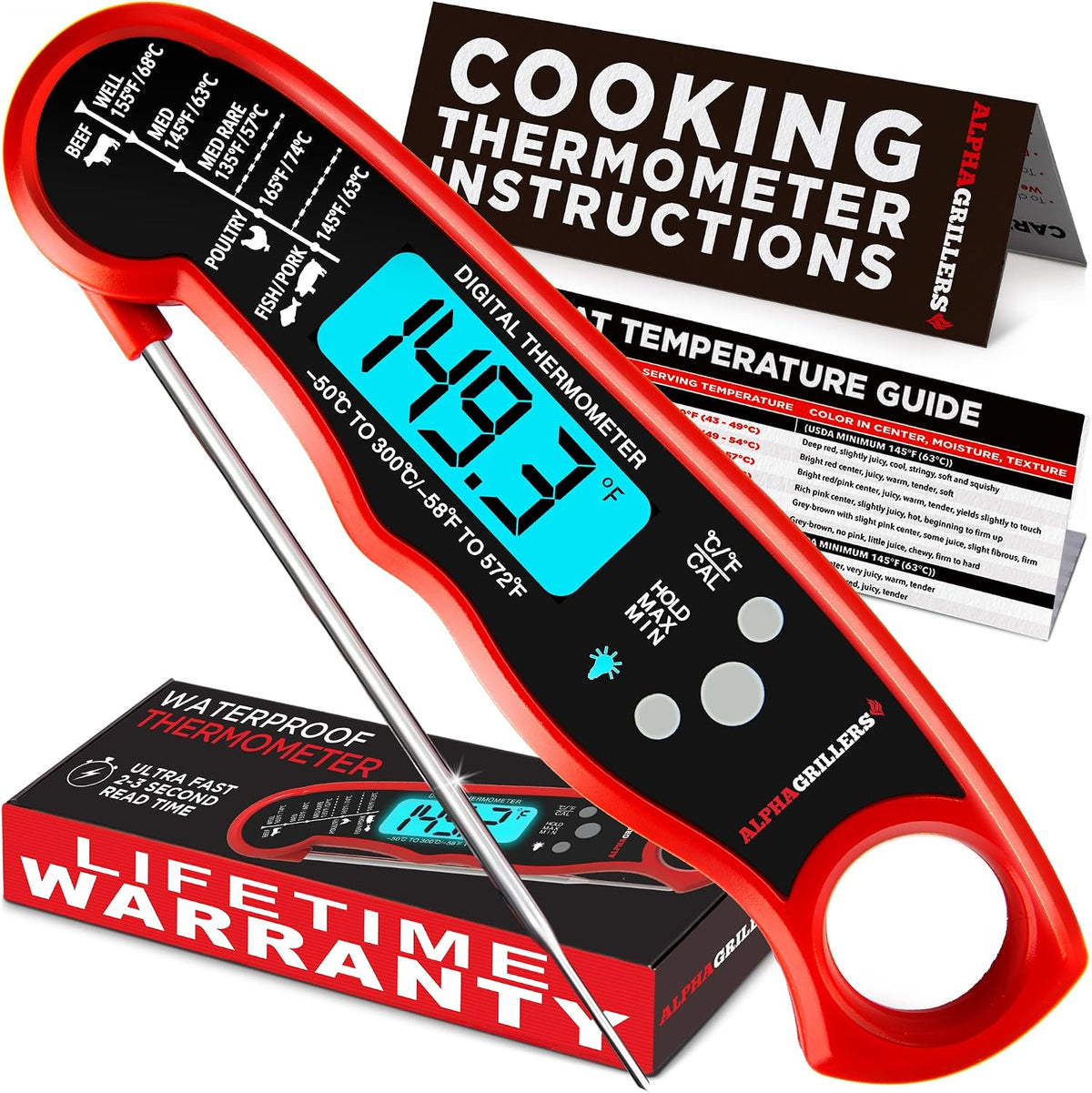 Digital instant-read meat thermometer for checking food temperatures