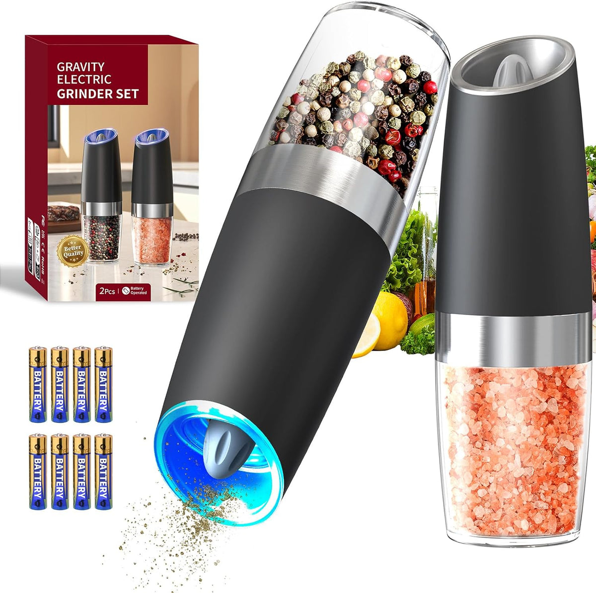 Electric pepper grinder with built-in LED light for seasoning food