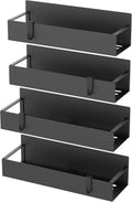 Four black kitchen wall storage racks arranged vertically on a tiled wall