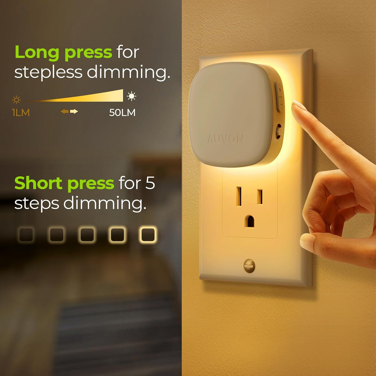Plug-in night light with a sensor for detecting surrounding light conditions