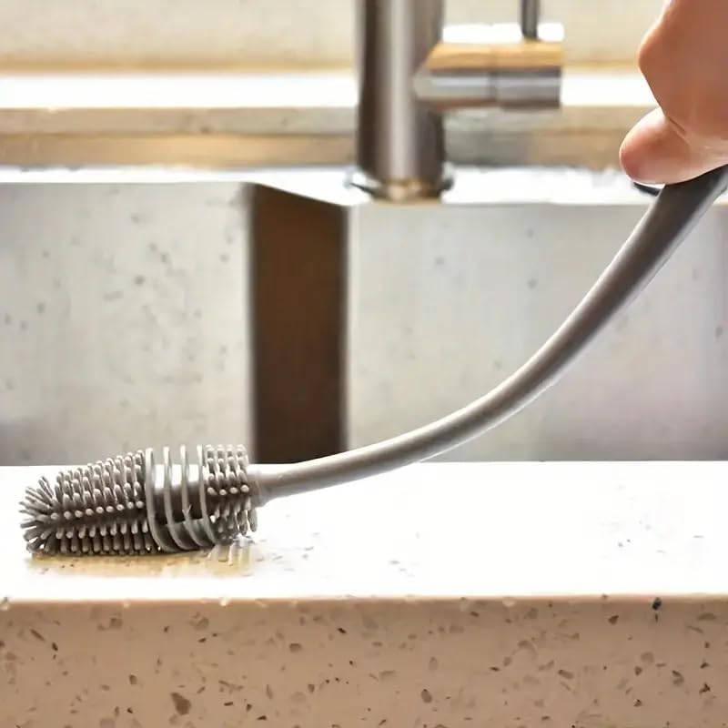 Long-handled brush for cleaning compatible jars and narrow containers