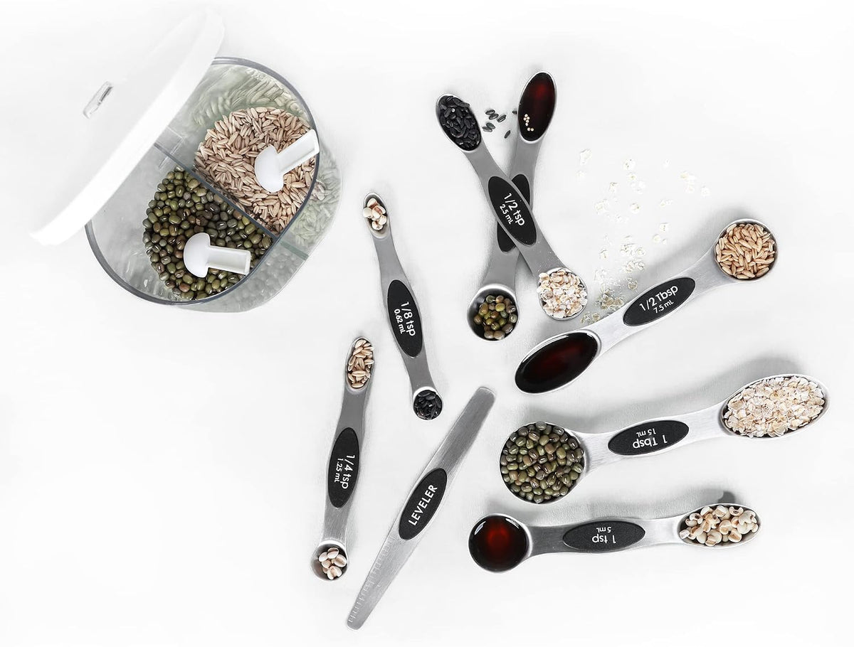 Kitchen measuring spoons with visible measurement markings for recipe preparation