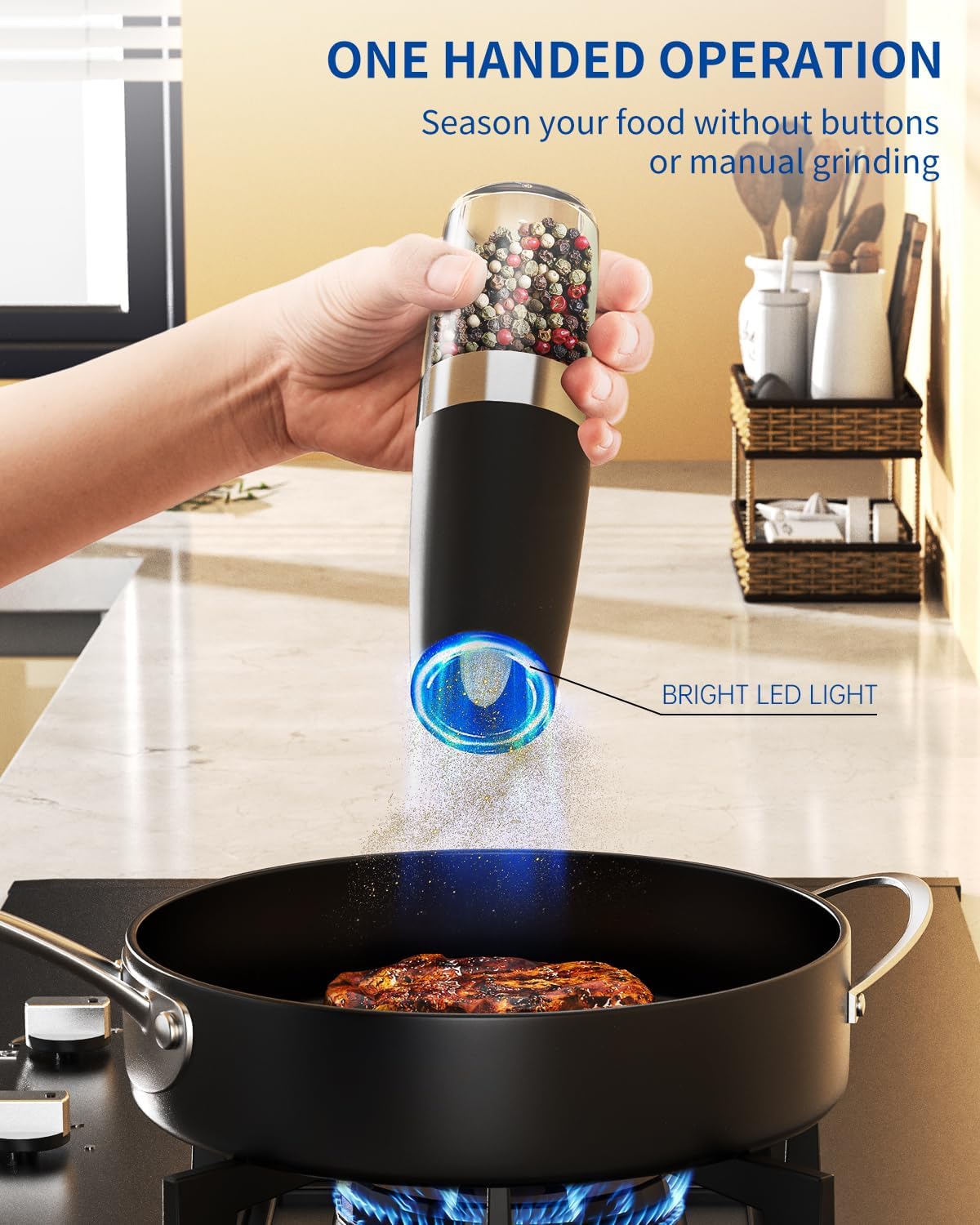 Refillable electric salt and pepper grinders with transparent spice containers