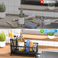 Black countertop organizer for sponges and kitchen cleaning tools