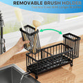 Divided stainless steel sink caddy for storing sponges and brushes