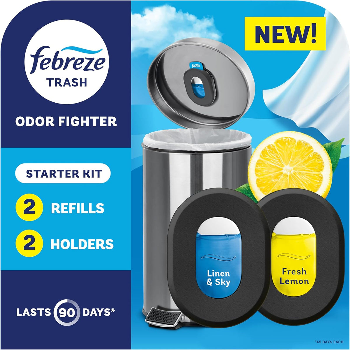 Trash can odor-fighting starter kit with two holders and two scented refills