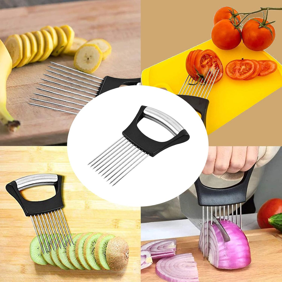 Pronged vegetable holder for stabilizing produce during slicing